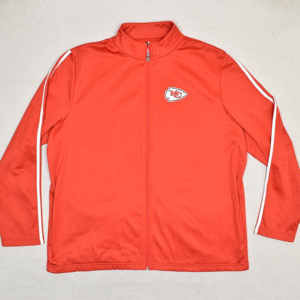 NFL Men's Full Zip Athletic Jacket Polyester Red Size 2XL KC Chiefs Pockets